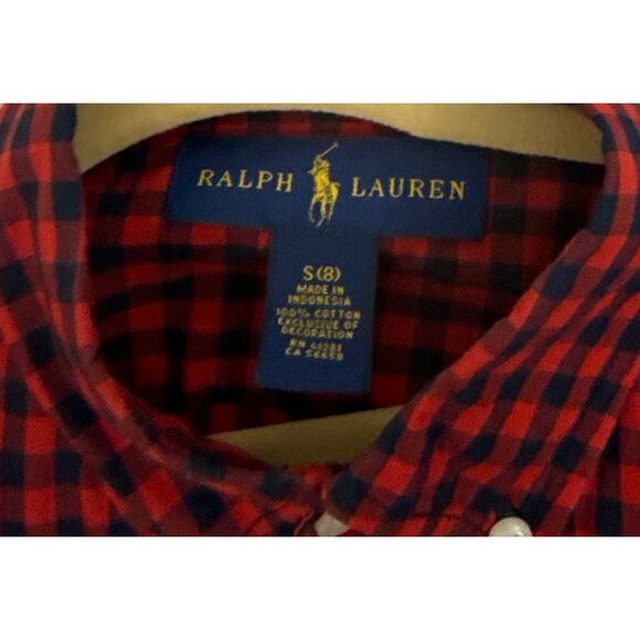 Ralph Lauren Plaid Button Down Collar Shirt Red Blue Size Youth Small (8) - Picture 3 of 3